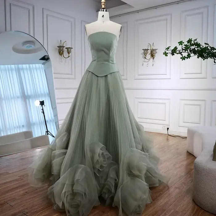 Serene Hill – robe de soirée élégante, vert sauge, fleurs 3D, ligne A, personnalisée, 2021, LA72913