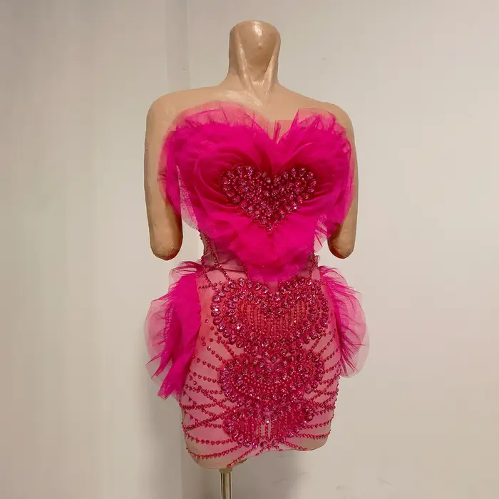 Nouvelle robe mini rose sexy 3D à volants en forme de cœur