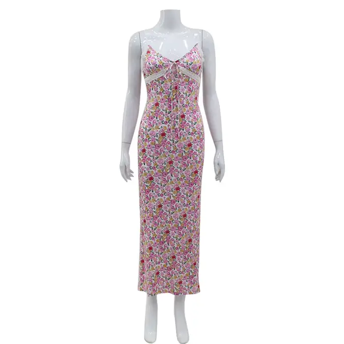 Robe d'été pour femme, nouvelle collection, imprimé floral, bretelles, dentelle, style sexy et doux