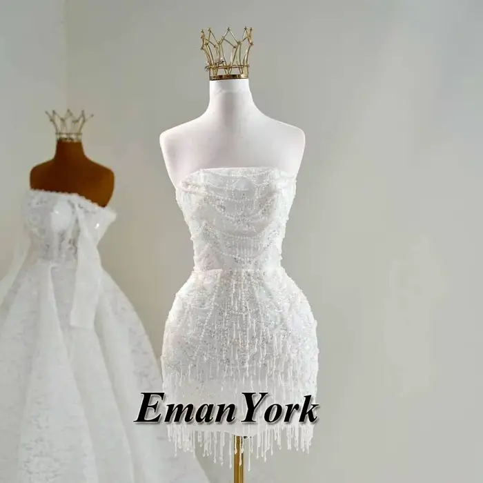 Robes de mariée miniatures délicates EmanY pour la mariée, sans bretelles, avec perles et paillettes