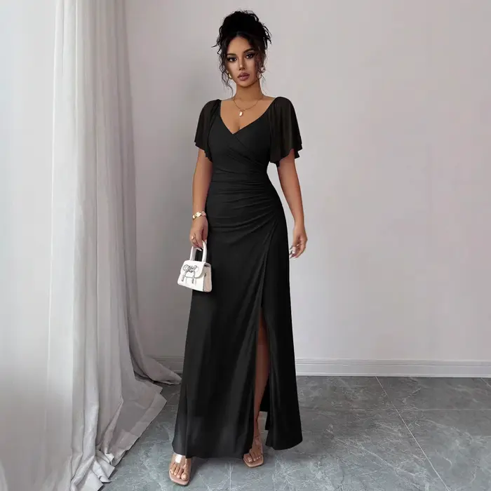 Robe de soirée élégante pour femme à col en V