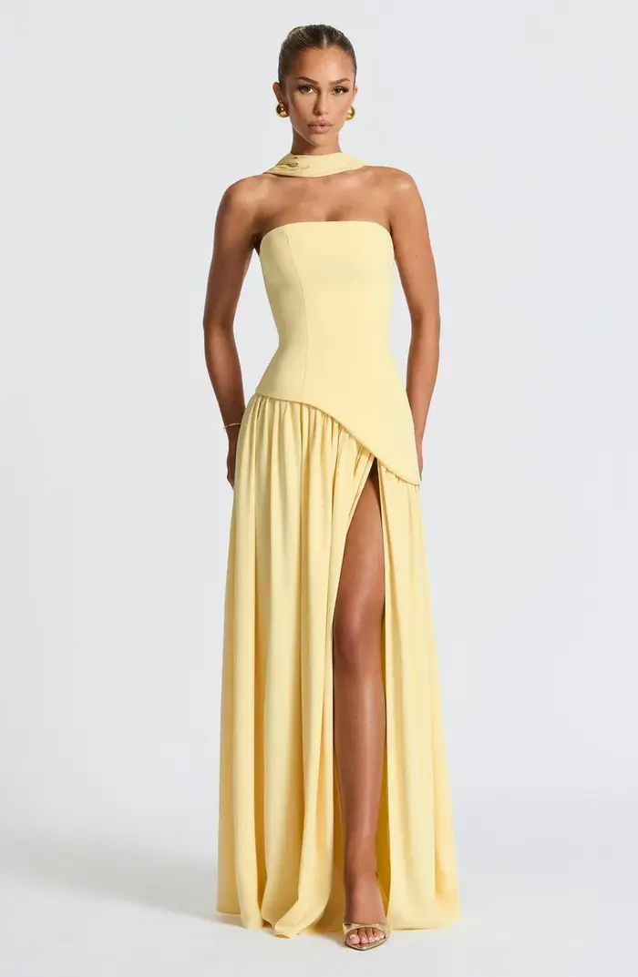 Nouvelles robes 2025 femme mode été gaine couleur unie robe fendue Sexy dos nu haute fente jupe vêtements pour femmes