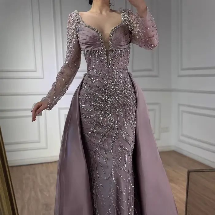Robe de Soirée Serene Hill en Polyester avec Perles Bleues et Cristal pour Femmes, Occasions Spéciales, Mariages, Soirées Officielles