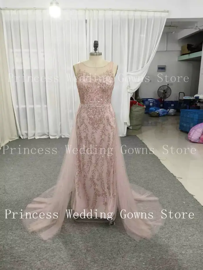Robe de soirée de mariage formelle en tulle rose personnalisable avec traîne détachable pour femmes occasions spéciales et bal