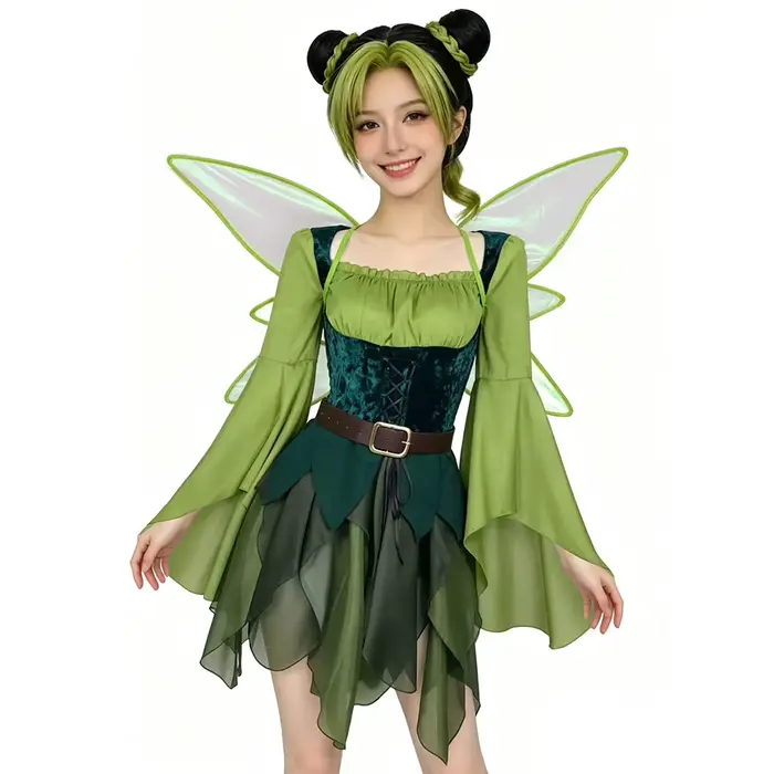 Tenue de cosplay féerique médiévale robe elfe magique verte costume de jeu de rôle pour femme Halloween