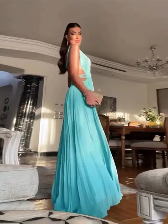 Robe plissée à lacets pour femmes