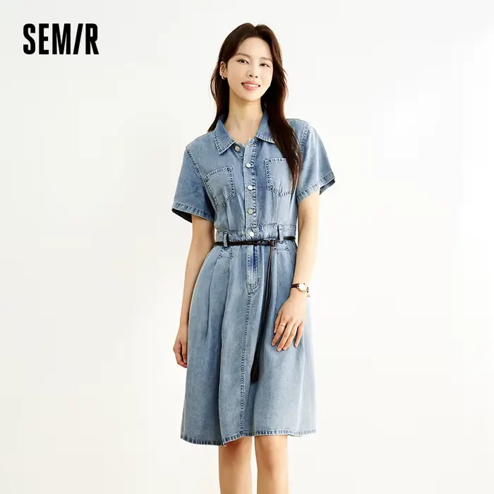 Robe en jean Semir pour femme, taille cintrée, boutonnée, nouvelle collection été 2025, robe midi ra