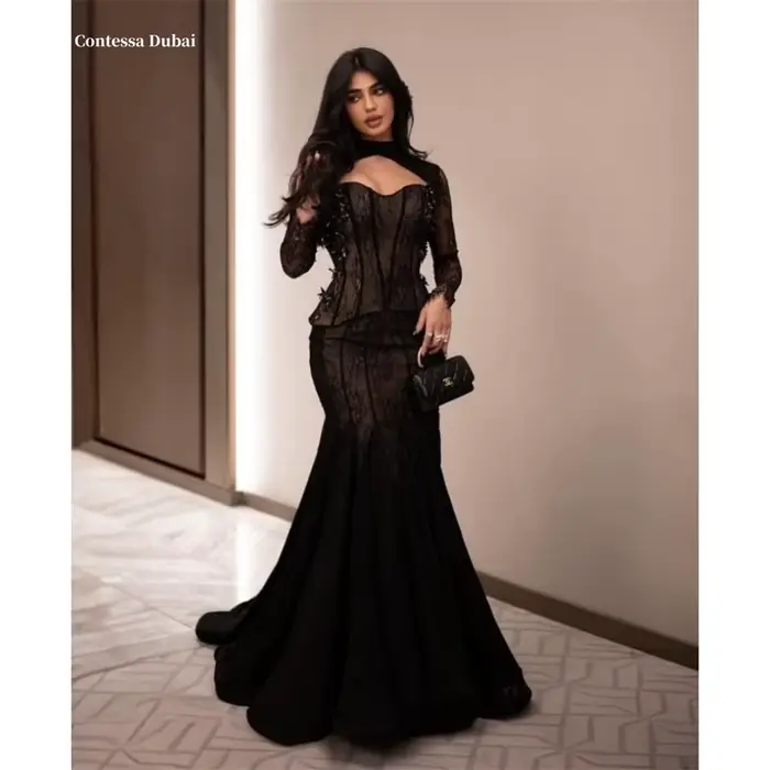 Contessa Dubaï 3D Mini Fleurs Dentelle Robes De Bal Deux Pièces Manches Détachables Gaine Orvernali Iyoات Sexy Court