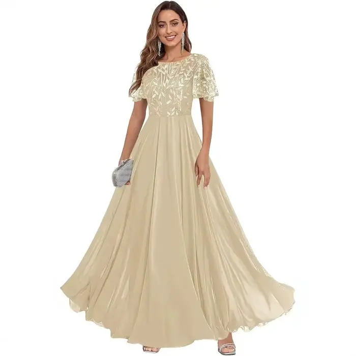 Robe longue en tulle à appliques florales pour femme