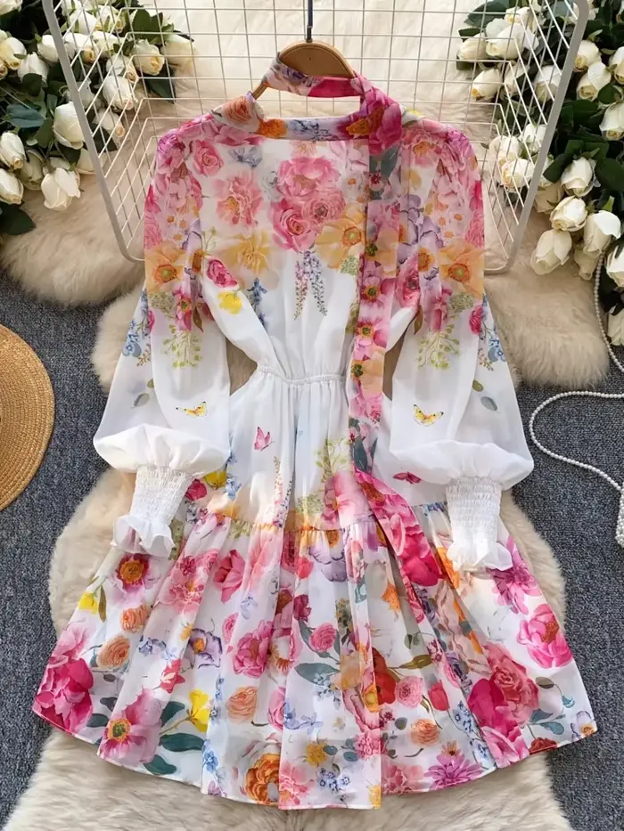 Robe de Soirée Élégante et Vintage avec Ruban Imprimé pour Femme