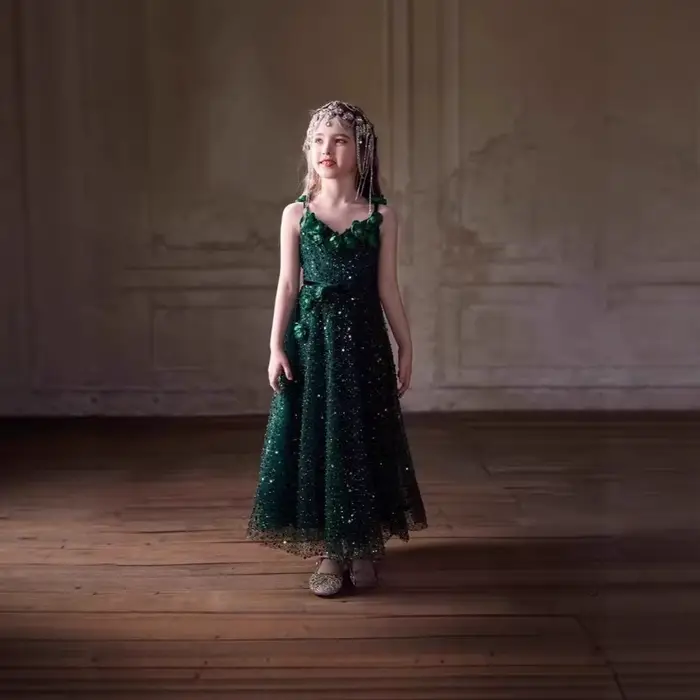 Robe de princesse vert forêt pour filles