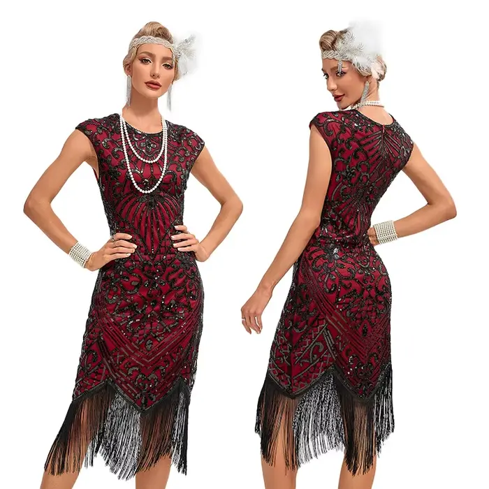 Robe rétro vintage à paillettes et perles pour femmes occasions spéciales années 1920 sans manches polyester