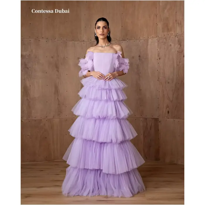 Contessa dubaï violet drapé 3D fleurs robes de bal épaules nues personnalisé فساتtessorikant manches