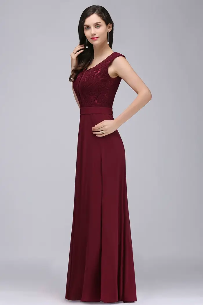 Robe de soirée longue bordeaux pour femmes
