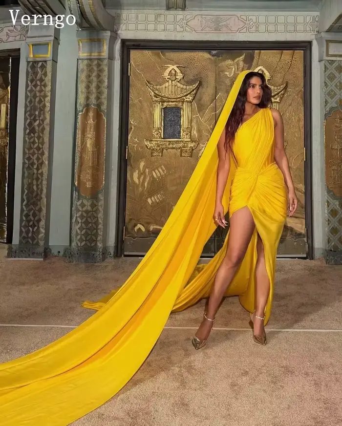 Verngo – robe de soirée élégante en mousseline de soie jaune