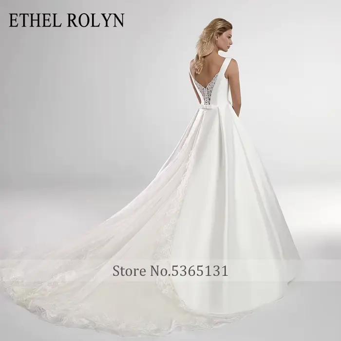 ETHEL ROLYN robe De mariée trapèze magnifique Satin col en v