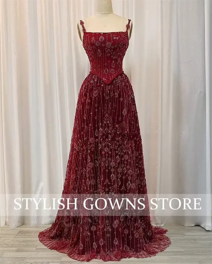 Robe de soirée arabe de luxe rouge élégante pour femmes
