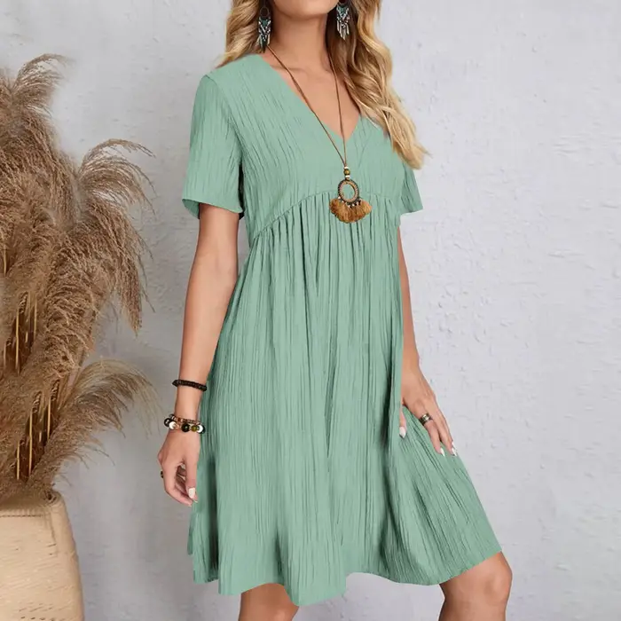 Robe ample décontractée pour femmes, transfrontalière, manches courtes, cintrée à la taille, jupe dé
