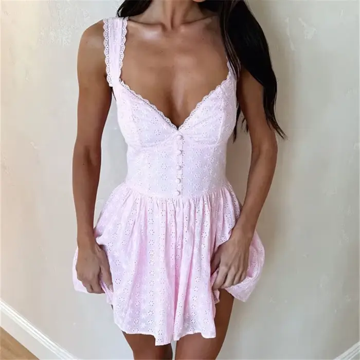 Mini robe d'été pour femme Hirigin en polyester et elasthanne coupe ligne A taille empire couleur unie pour femme