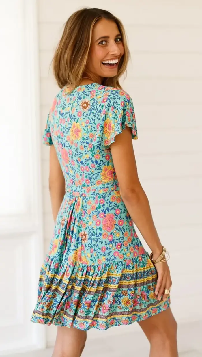 Mini robe portefeuille à fleurs style Boho pour femmes