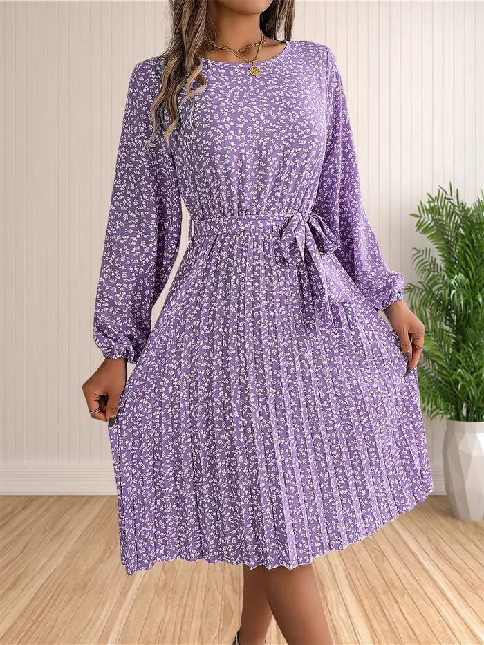 Robe plissée à manches longues imprimée floral style bohème pour femmes occasions spéciales automne hiver