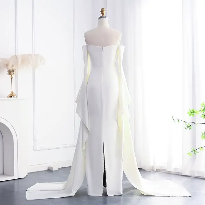 Robe Sharon Said SF050 dénudée élégante pour femmes soirée officielle mariage satiné polyester simple sirène avec manches évasées