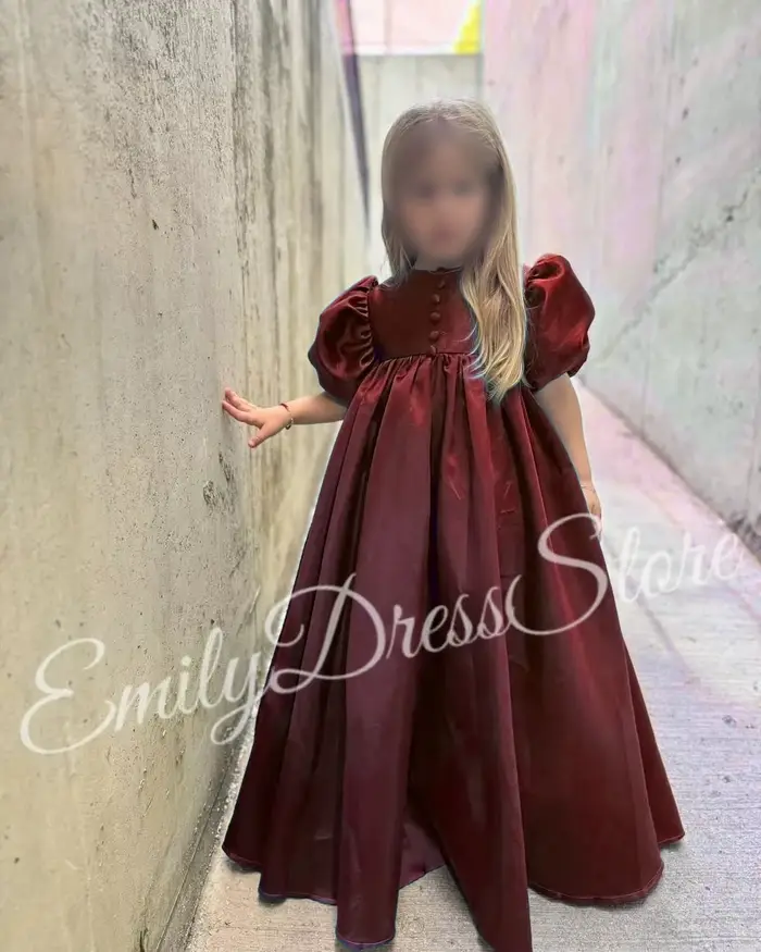 Robe à fleurs vertes personnalisée pour filles, robe bouffante à manches courtes, première communion, anniversaire, mariage, tulle, longueur au sol, option de personnalisation