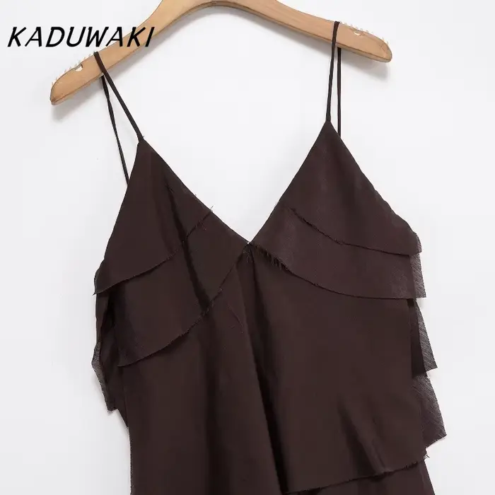 Robe Kaduwaki sans manches pour femmes, polyester et viscose, col rond, style décontracté, pour toutes les occasions