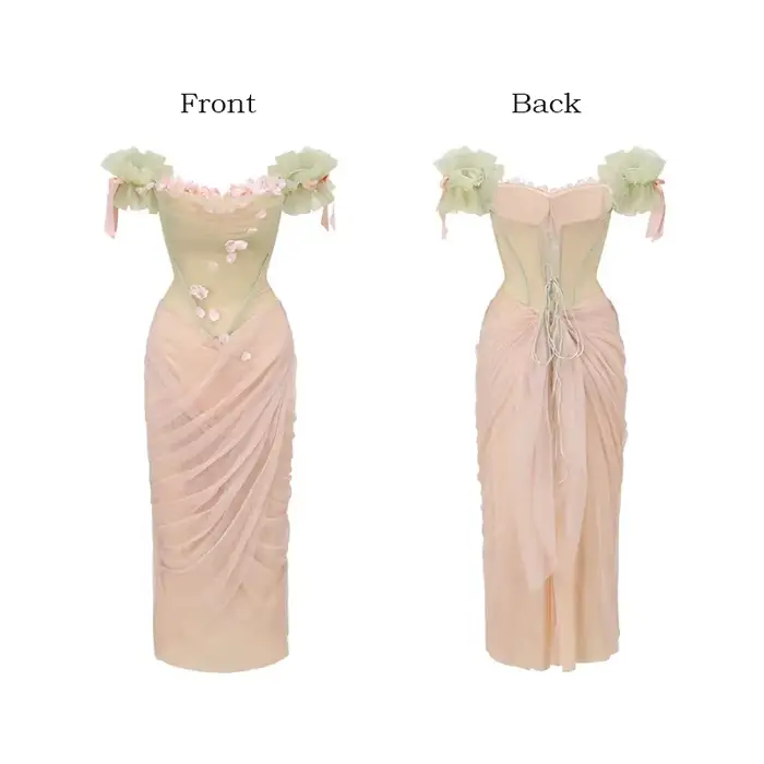 REDDACHiC Robe Coquette en Tulle Superposé Style Jardin Enchanté avec Appliques Florales, Corset et 