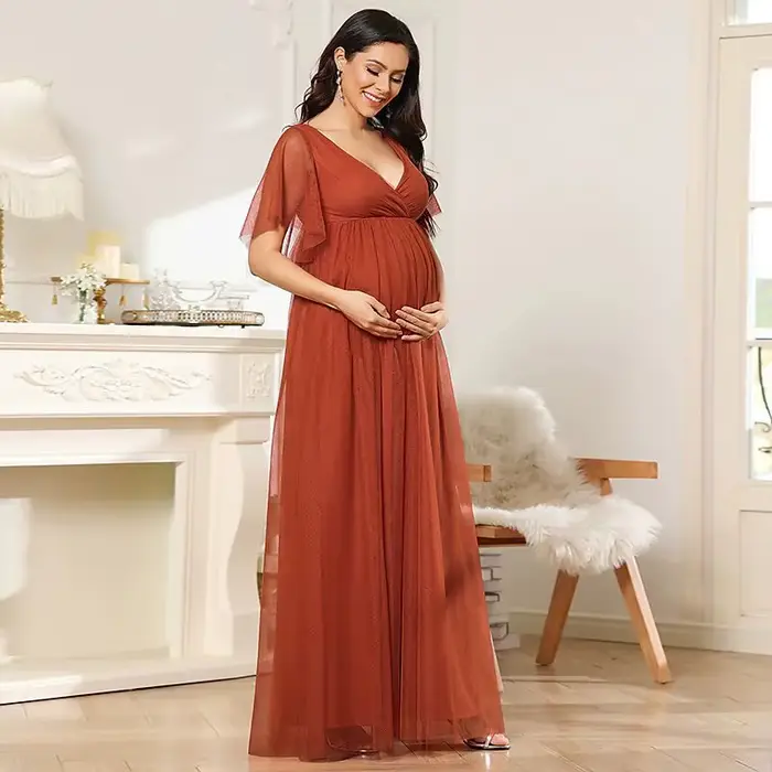 Robe de Soirée à Manches Courtes et Col en V
