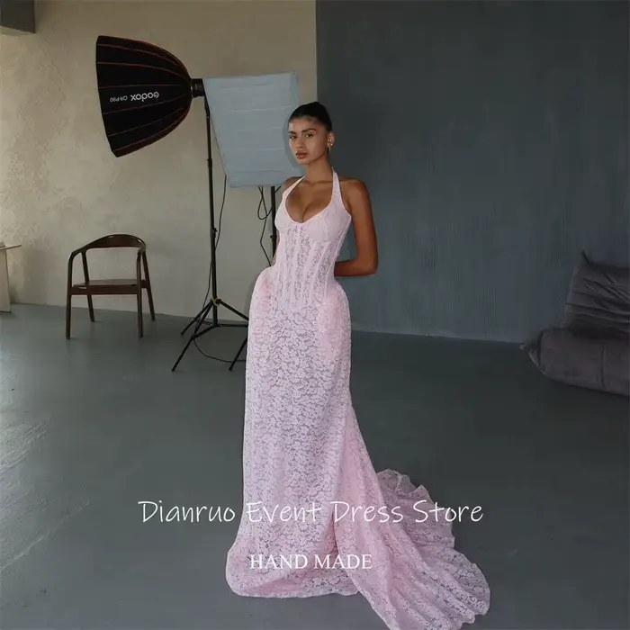 Dianruo – Robe De soirée en dentelle rose délicate