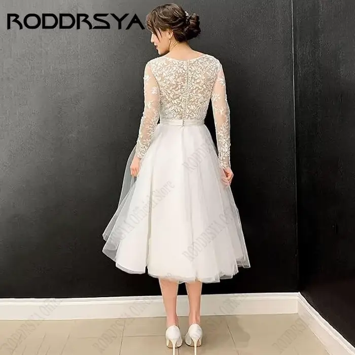 Robe de mariée trapèze à col rond pour femme