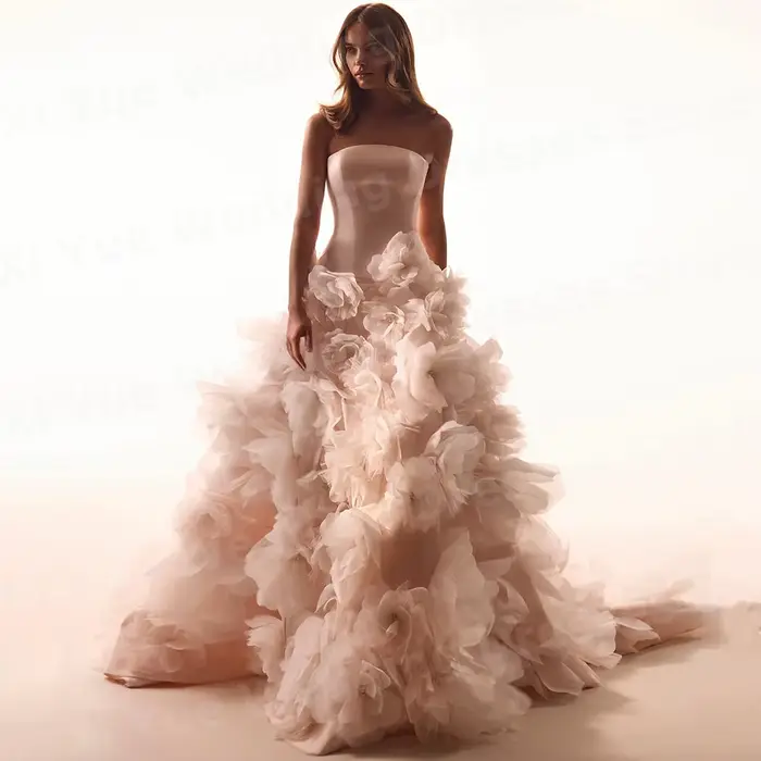 Luxueux une ligne robes De mariée pour femmes sans bretelles fleurs robes De Novias De Boda robes De