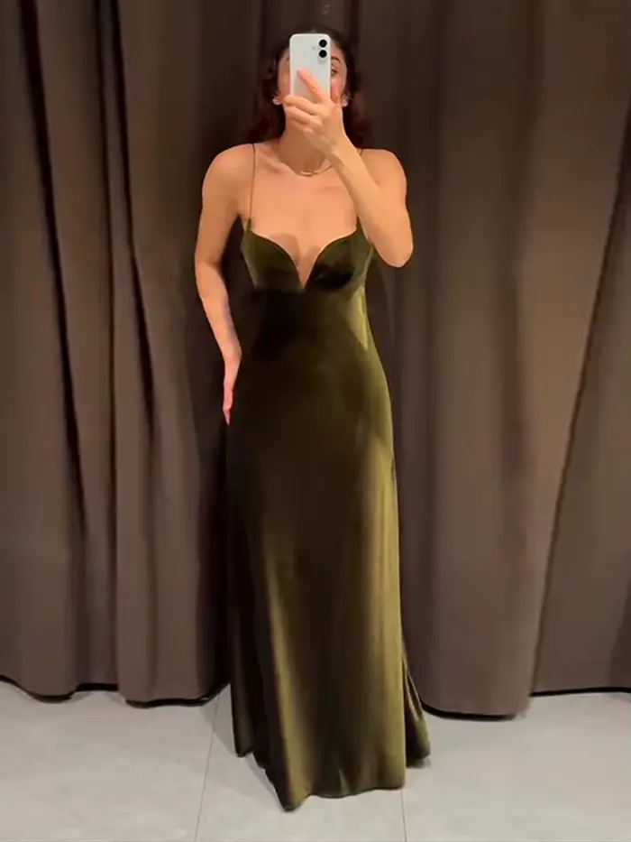 Robes de soirée pour femmes velours profond V Slip longue robe Sexy femme sans manches dos nu bal Co