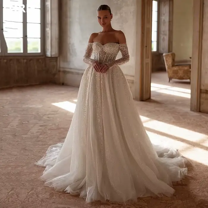 LORIE-Robe de Mariée Sexy en Dentelle Brillante, Ligne A, Dos aux, avec des Appliques, Quelle que so