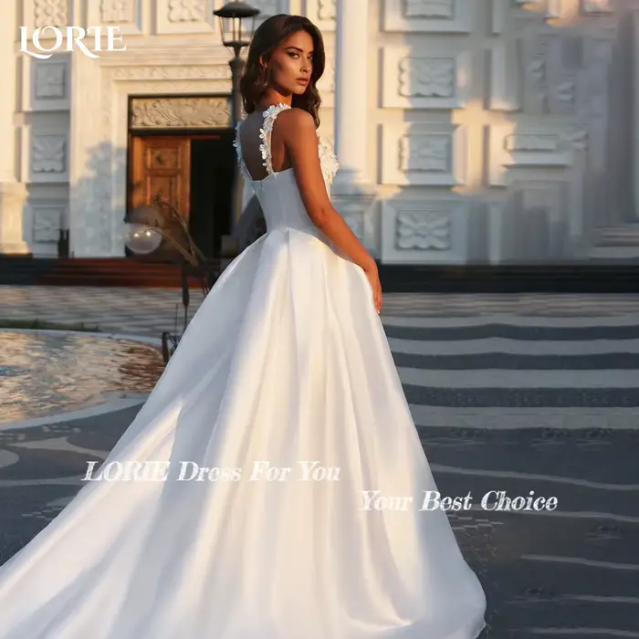 Robe de Mariée LORIE en Satin et Organza Brodés Personnalisable Blanc Ivoire Rose Champagne Occasions Spéciales Élégante Chic Romantique