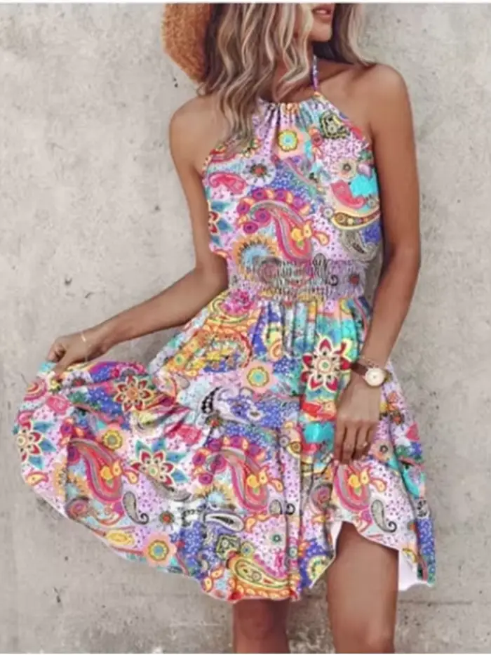 Mini robe imprimée bohème pour femmes