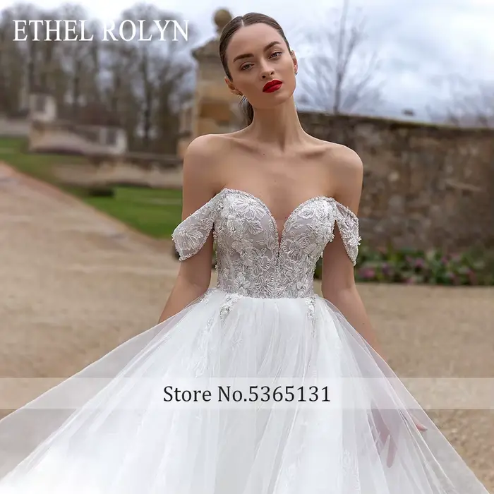 ETHEL ROCirCN-Robe de Mariée Trapèze Sexy avec Perles Élégantes