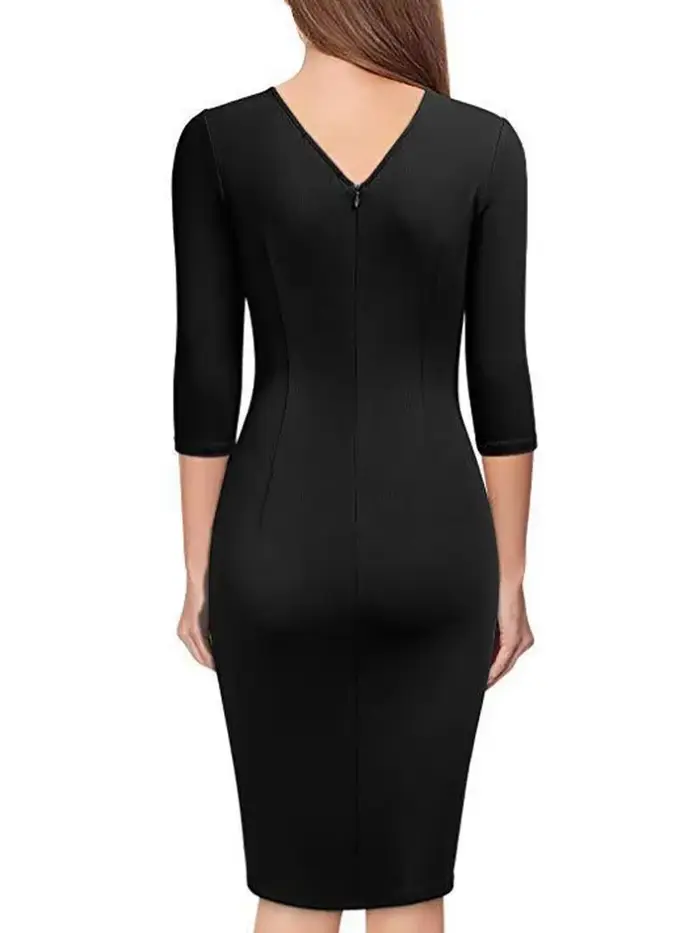 Robe courte moulante élégante pour femmes avec décolleté en V et manches trois quarts pour les occasions quotidiennes et spéciales automnales