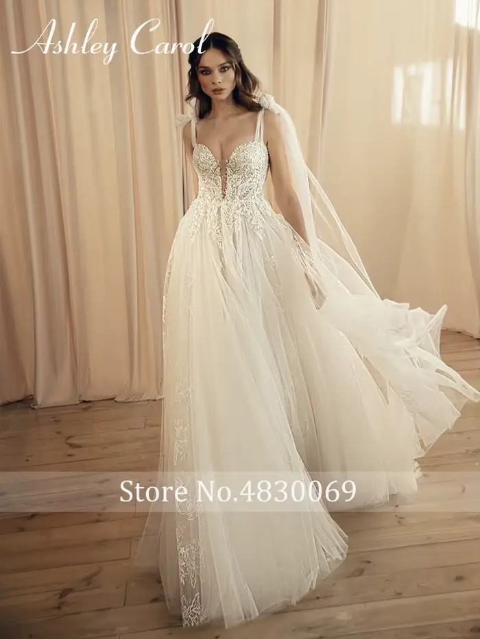 Robe de mariée Ashley Carol Boho avec rubans et appliques en tulle pour femmes, occasions spéciales et soirées festives