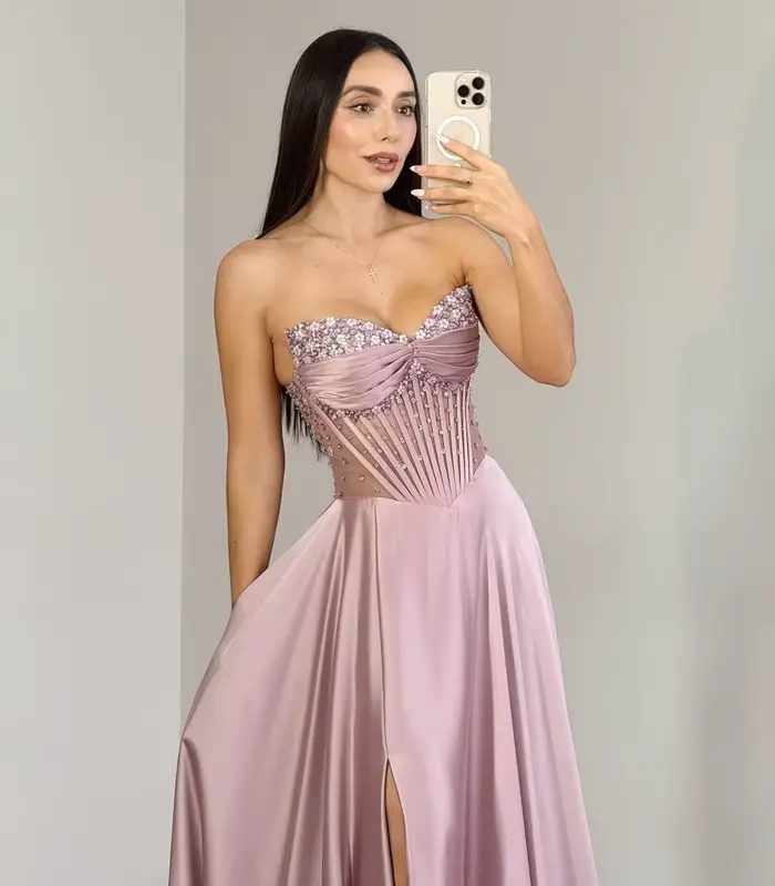 Robes de bal pour femmes Robe formelle en satin scintillant perlé avec fente sur l'épaule