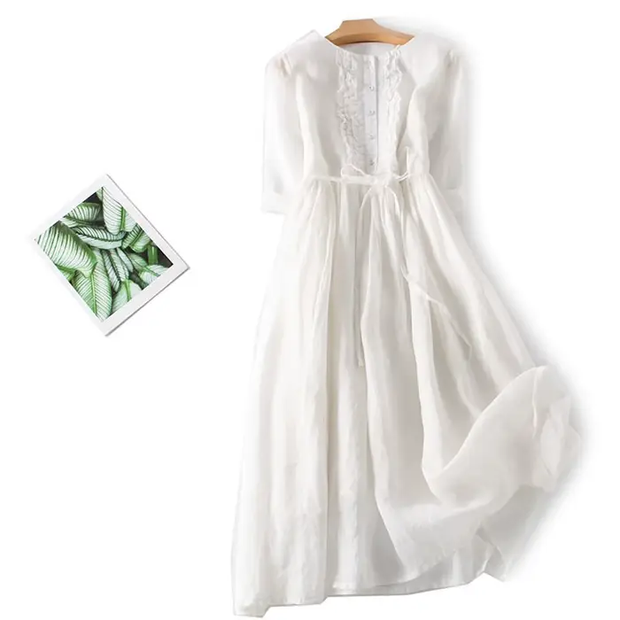 Femmes élégantes Style français chemise longues robes coupe ajustée revers boutonné robe d'été avec 