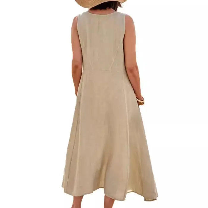 Robe élégante sans manches en coton et lin pour femmes