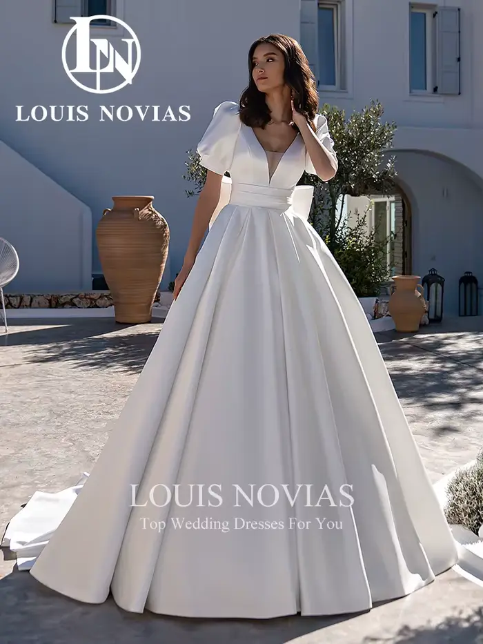 Modiis-Robe de mariée en satin sexy à manches bouffantes