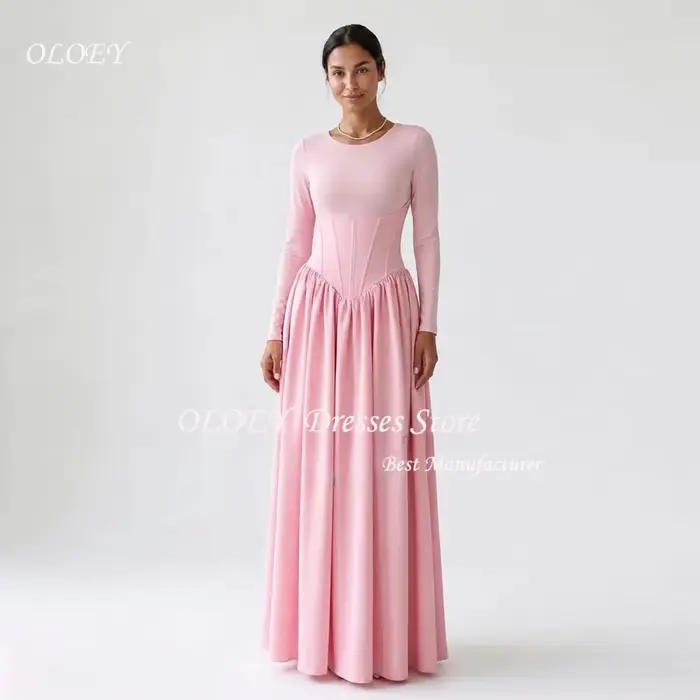 OLOEY Robe de soirée à col rond et manches longues