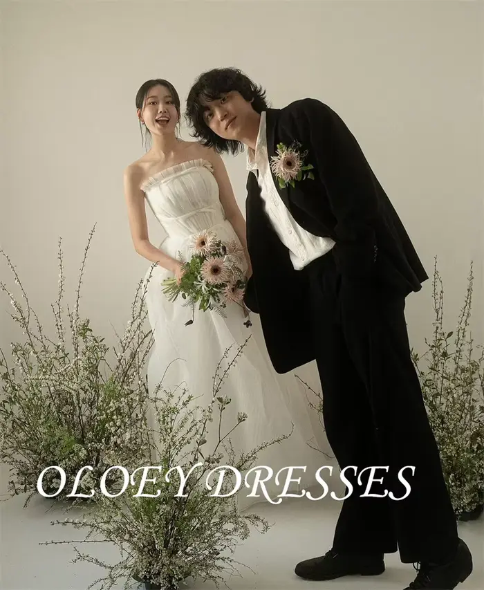OLOEY Garona Bretelles Tulle Une Ligne Robes De Mariée Corée Séance Photo Longueur De Plancher Fée