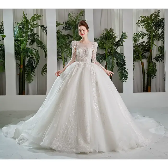 SL-9192 Personnalisé Princesse Robes De Mariée 2023 Bouffée À Manches sulfRobe De Mariée Paillettes 