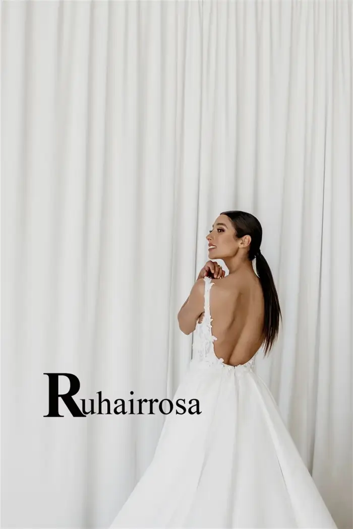 Ruhair Robe De mariée classique pour mariée ligne a Appliques haute fente Satin bretelles Spaghetti Robe De soirée De Mariage personnalisé