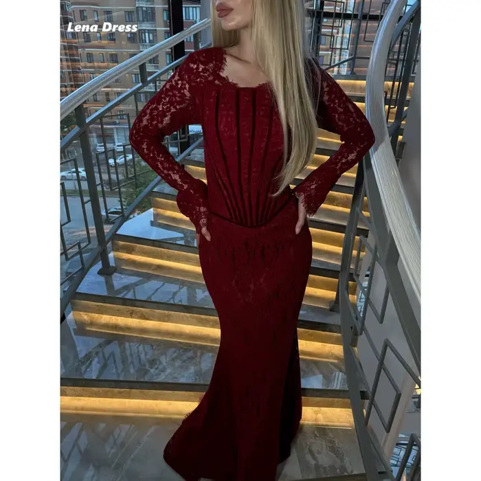 Robe de Soirée Lena Élégante à Manches Longues en Dentelle Brodée pour Occasions Spéciales Soirées Officielles Fêtes de Mariage