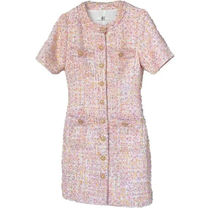 Robe pull en tweed pour femme junior style preppy coupe cintrée rose polyvalente automne printemps été 2025